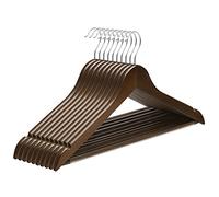 SONGMICS Cintre Bois, Lot de 10, avec Encoches Antiglisse, Barre Antiglisse pour Pantalons, Crochet Pivotant 360°, pour Costumes, Chemises, Manteaux, Brou de Noix et Argent CRW001V01