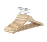 SONGMICS Cintre Bois, Lot de 12, avec Encoches Antiglisse, Barre Antidérapante pour Pantalons, Crochet Pivotant à 360°, pour Costumes, Chemises, Manteaux, Beige Naturel CRW010N12
