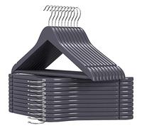 SONGMICS Cintre Bois, Lot de 20, avec Encoches Antiglisse, Barre Antiglisse pour Pantalons, Crochet Pivotant 360°, pour Costumes, Chemises, Manteaux, Gris et Argent CRW001G01