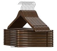 SONGMICS Cintre Bois, Lot de 20, avec Encoches Antiglisse, Barre Antiglisse pour Pantalons, Crochet Pivotant 360°, pour Costumes, Chemises, Manteaux, Brou de Noix et Argent CRW02V20