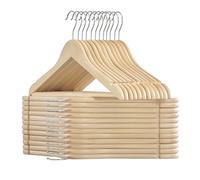 SONGMICS Cintre Bois, Lot de 24, avec Encoches Antiglisse, Barre Antidérapante pour Pantalons, Crochet Pivotant à 360°, pour Costumes, Chemises, Manteaux, Beige Naturel CRW010N24
