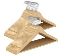 SONGMICS Cintre Bois, Lot de 30, avec Encoches Antiglisse, Barre Antidérapante pour Pantalons, Crochet Pivotant à 360°, pour Costumes, Chemises, Manteaux, Couleur Boisée CRW030K01