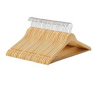 SONGMICS Cintre Bois, Lot de 30, avec Encoches Antiglisse, Barre Antiglisse pour Pantalons, Crochet Pivotant 360°, pour Costumes, Chemises, Manteaux, Couleur Boisée et Argent CRW031NL