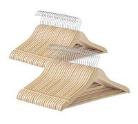SONGMICS Cintre Bois, Lot de 48, avec Encoches Antiglisse, Barre Antidérapante pour Pantalons, Crochet Pivotant à 360°, pour Costumes, Chemises, Manteaux, Beige Naturel CRW010N48