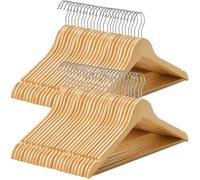 SONGMICS Cintre Bois, Lot de 50, avec Encoches Antiglisse, Barre Antiglisse pour Pantalons, Crochet Pivotant 360°, pour Costumes, Chemises, Manteaux, Couleur Boisée et Argent CRW001-50