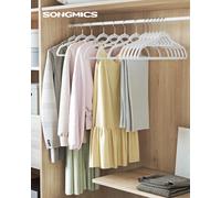 SONGMICS Cintre en Velours, Lot de 20, Antiglisse, Barre à Cravate, Crochet Pivotant 360°, Épaisseur 0,6 cm, Longueur 43,5 cm, pour Manteau, Robe, Pantalon Blanc clair