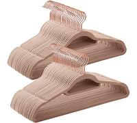 SONGMICS Cintre en Velours, Lot de 50, Antiglisse, Barre à Cravate, Crochet Pivotant 360°, Épaisseur 0,6 cm, Longueur 43,5 cm, pour Manteau, Robe, Pantalon, Marron Clair et Rose Gold CRF021LB50
