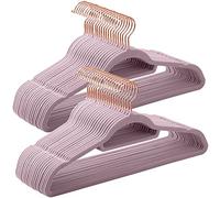 SONGMICS Cintre en Velours, Lot de 50, Antiglisse, Barre à Cravate, Crochet Pivotant 360°, Épaisseur 0,6 cm, Longueur 43,5 cm, pour Manteau, Robe, Pantalon, Violet Clair et Rose Gold CRF021GP50