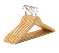 SONGMICS Cintres bois 20p Encoches Barre anti-dérap Crochet 360° Naturel