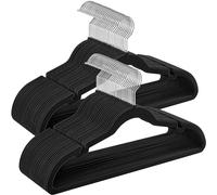 SONGMICS Cintres en Velours, Lot de 50, Antiglisse, avec Encoches, Barre pour Pantalons, Crochet Pivotant à 360°, Gain de Place, Épaisseur 0,6 cm, Longueur de 43 cm, Noir Classique CRF029B05