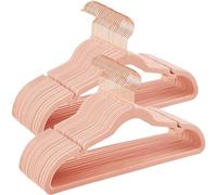 SONGMICS Cintres en Velours, Lot de 50, Antiglisse, avec Encoches, Barre pour Pantalons, Crochet Pivotant à 360°, Gain de Place, Épaisseur 0,6 cm, Longueur de 43 cm, Rose Clair CRF029PK05