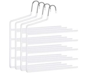 SONGMICS Cintres Multi-Niveau, Lot de 4, Porte-Pantalons, Bouts Ouverts, Peu encombrant, antidérapant, résistant, avec 5 Barres, pour Jeans, Serviettes, Foulards, Blanc CRI034W02