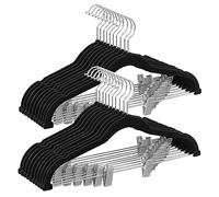 SONGMICS Cintres pour Pantalons, Lot de 10, en Velours, Longueur 42,5 cm, avec Pinces Réglables, Antiglisse, Gain de Place, pour Pantalons, Manteaux, Robes, Noir CRF012B10