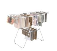 SONGMICS Clothes Drying Rack, with Sock Clips, Metal Laundry Rack, Foldable, Space-Saving, Free-Standing Airer, with 2 Height-Adjustable Gullwings, Indoor Outdoor Use, White and Gray ULLR052W02