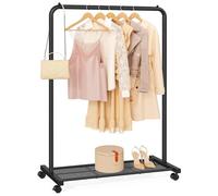 SONGMICS Clothes Rack with Wheels, Clothing Rack for Hanging Clothes, 25.4 mm Metal Garment Rack with Dense Mesh Storage Shelf, 110 lb Load Capacity, 2 Brakes, Black UHSR25BK