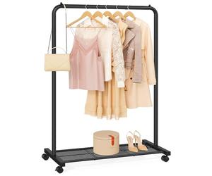 SONGMICS Clothes Rack with Wheels, Clothing Rack for Hanging Clothes, 25.4 mm Metal Garment Rack with Dense Mesh Storage Shelf, 110 lb Load Capacity, 2 Brakes, Black UHSR25BK