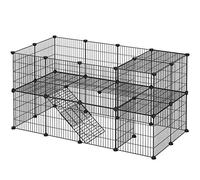 Clôture Pour Animaux Domestiques, 2 Niveaux, Enclos Modulable, Pour Petits Animaux, Hamsters, Lapins, Cochon D'inde, 143 X 73 X 71 Cm, Noir