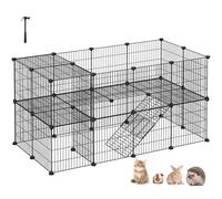SONGMICS Clôture pour Animaux Domestiques, 2 Niveaux, Enclos Modulable, pour Petits Animaux, Hamsters, Lapins, Cochon d’Inde, Panneaux Grillagés, Usage Intérieur, 143 x 73 x 71 cm, Noir LPI02H