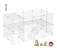 SONGMICS Clôture pour Animaux domestiques, 2 Niveaux, modulaire, pour Petits Animaux, Hamsters, Lapins, cochons, Dinde, Panneaux grillagés intérieurs, 143 x 73 x 71 cm, Blanc LPI02W