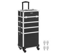 SONGMICS Coffre à Maquillage, Valise à Maquillage 4 en 1, Mallette de Maquillage, Verrouillable, avec roulettes, Noir JHZ11BK