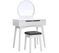 SONGMICS Coiffeuse moderne Sunflower, 2 gros tiroirs sur rails, Coiffeuse avec miroir rond et tabouret, Coiffeuse Coiffeuse