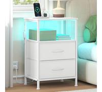 SONGMICS Collection BELLAH - Table de Chevet avec Multiprise, Table d'Appoint avec Éclairage LED Réglable, 1 Étagère Ouverte et 2 Tiroirs, Chambre, Blanc Nuage et Blanc Neige LGS302WH03