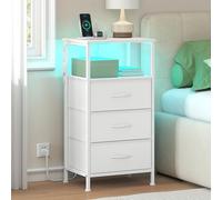 SONGMICS Collection BELLAH - Table de Chevet avec Multiprise, Table d'Appoint avec Éclairage LED Réglable, 1 Étagère Ouverte et 3 Tiroirs, Chambre, Blanc Nuage et Blanc Neige LGS303WH03