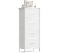 SONGMICS Commode 4 Tiroirs, Meuble de Rangement pour Chambre, Acier, Panneau MDF, Tissu Non-tissé, pour Couloir, Entrée, Salon, Blanc Nuage et Blanc Neige LGS314WH01