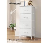 SONGMICS Commode 4 Tiroirs, Meuble de Rangement pour Chambre, Acier, Panneau MDF, Tissu Non-tissé, pour Couloir, Entrée, Salon, Blanc Nuage et Blanc Neige Blanc nuage et blanc neige