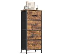 SONGMICS Commode 4 Tiroirs, Meuble de Rangement pour Chambre, Acier, Panneau MDF, Tissu Non-tissé, pour Couloir, Entrée, Salon, Marron Rustique et Noir d'encre LGS314BH04