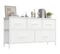 SONGMICS Commode 5 Tiroirs, Meuble de Rangement pour Chambre, Acier, Panneau MDF, Tissu Non-tissé, pour Couloir, Entrée, Salon, Blanc Nuage et Blanc Neige LGS322WH01