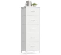 SONGMICS Commode 5 Tiroirs, Meuble de Rangement pour Chambre, Acier, Panneau MDF, Tissu Non-tissé, pour Couloir, Entrée, Salon, Blanc Nuage et Blanc Neige LGS315WH01