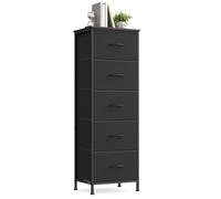 SONGMICS Commode 5 Tiroirs, Meuble de Rangement pour Chambre, Acier, Panneau MDF, Tissu Non-tissé, pour Couloir, Entrée, Salon, Noir d'encre et Noir Boisé LGS315BH03