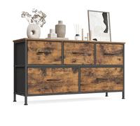 SONGMICS Commode 5 Tiroirs, Meuble de Rangement pour Chambre, Acier, Panneau MDF, Tissu Non-tissé, pour Couloir, Entrée, Salon, Marron Rustique et Noir d’Encre LGS322BH04