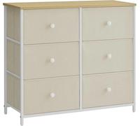 SONGMICS Commode 6 tiroirs en tissu, cadre métallique, meuble de rangement pour nourrice, chambre et couloir, chêne blanc crème