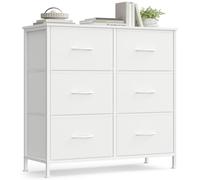SONGMICS Commode 6 Tiroirs, Meuble de Rangement pour Chambre, Acier, Panneau MDF, Tissu Non-tissé, pour Couloir, Entrée, Salon, Blanc Nuage et Blanc Neige LGS123WH01