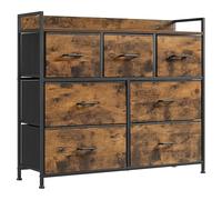 Songmics Commode 7 tiroirs en tissu effet bois avec cadre et poignées métalliques - Brun rustique/noir d'encre