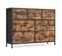 Songmics Commode 7 Tiroirs, Meuble De Rangement Pour Chambre, Acier, Panneau Mdf, Tissu Non-Tissé, Pour Couloir, Entrée, Salon, Marron Rustique Et Noir D'encre