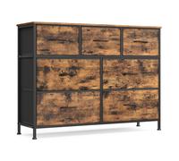 Songmics Commode 7 Tiroirs, Meuble De Rangement Pour Chambre, Acier, Panneau Mdf, Tissu Non-Tissé, Pour Couloir, Entrée, Salon, Marron Rustique Et Noir D'encre