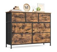 SONGMICS Commode 7 Tiroirs, Meuble de Rangement pour Chambre, Acier, Panneau MDF, Tissu Non-tissé, pour Couloir, Entrée, Salon, Marron Rustique et Noir d'encre LGS323BH04