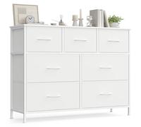 SONGMICS Commode 7 Tiroirs, Meuble de Rangement pour Chambre, Acier, Panneau MDF, Tissu Non-tissé, pour Couloir, Entrée, Salon, Blanc Nuage et Blanc Neige LGS323WH01