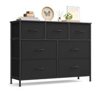 SONGMICS Commode 7 Tiroirs, Meuble de Rangement pour Chambre, Acier, Panneau MDF, Tissu Non-tissé, pour Couloir, Entrée, Salon, Noir d'encre et Noir Boisé LGS323BH03