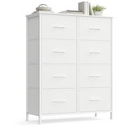 SONGMICS Commode 8 Tiroirs, Meuble de Rangement pour Chambre, Acier, Panneau MDF, Tissu Non-tissé, pour Couloir, Entrée, Salon, Blanc Nuage et Blanc Neige LGS124WH01