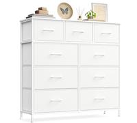 SONGMICS Commode 9 Tiroirs, Meuble de Rangement pour Chambre, Acier, Panneau MDF, Tissu Non-tissé, pour Couloir, Entrée, Salon, Blanc Nuage et Blanc Neige LGS324WH01