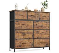 SONGMICS Commode 9 Tiroirs, Meuble de Rangement pour Chambre, Acier, Panneau MDF, Tissu Non-tissé, pour Couloir, Entrée, Salon, Marron Rustique et Noir d'encre LGS324BH04