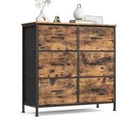 SONGMICS Commode à 6 tiroirs en tissu, acier, MDF, tissu non tissé, pour chambre à coucher, placard, couloir, salon, marron rustique et noir encre LGS123BH04