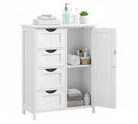 VASAGLE Meuble Salle de Bain Rangement, Armoire Gain de Place, Commode, avec 4 Tiroirs, Placard avec Porte, Étagère Réglable, 30 x 55 x 82 cm, Blanc Nuage LHC41W