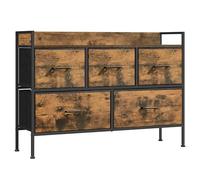 SONGMICS Commode, Armoire, Meuble de Rangement, 5 Tiroirs en Tissu avec Poignées, Cadre en Métal, Style Moderne, Marron Rustique et Noir d'encre LTS135B01