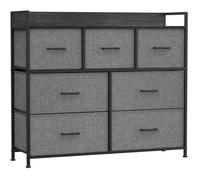 SONGMICS Commode, Armoire, Meuble de Rangement, 7 Tiroirs en Tissu avec Poignées, Cadre en Métal, Gris Ardoise et Gris Anthracite