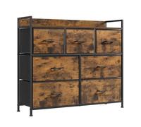 SONGMICS Commode, Armoire, Meuble de Rangement, 7 Tiroirs en Tissu avec Poignées, Cadre en Métal, Marron Rustique et Noir d'Encre